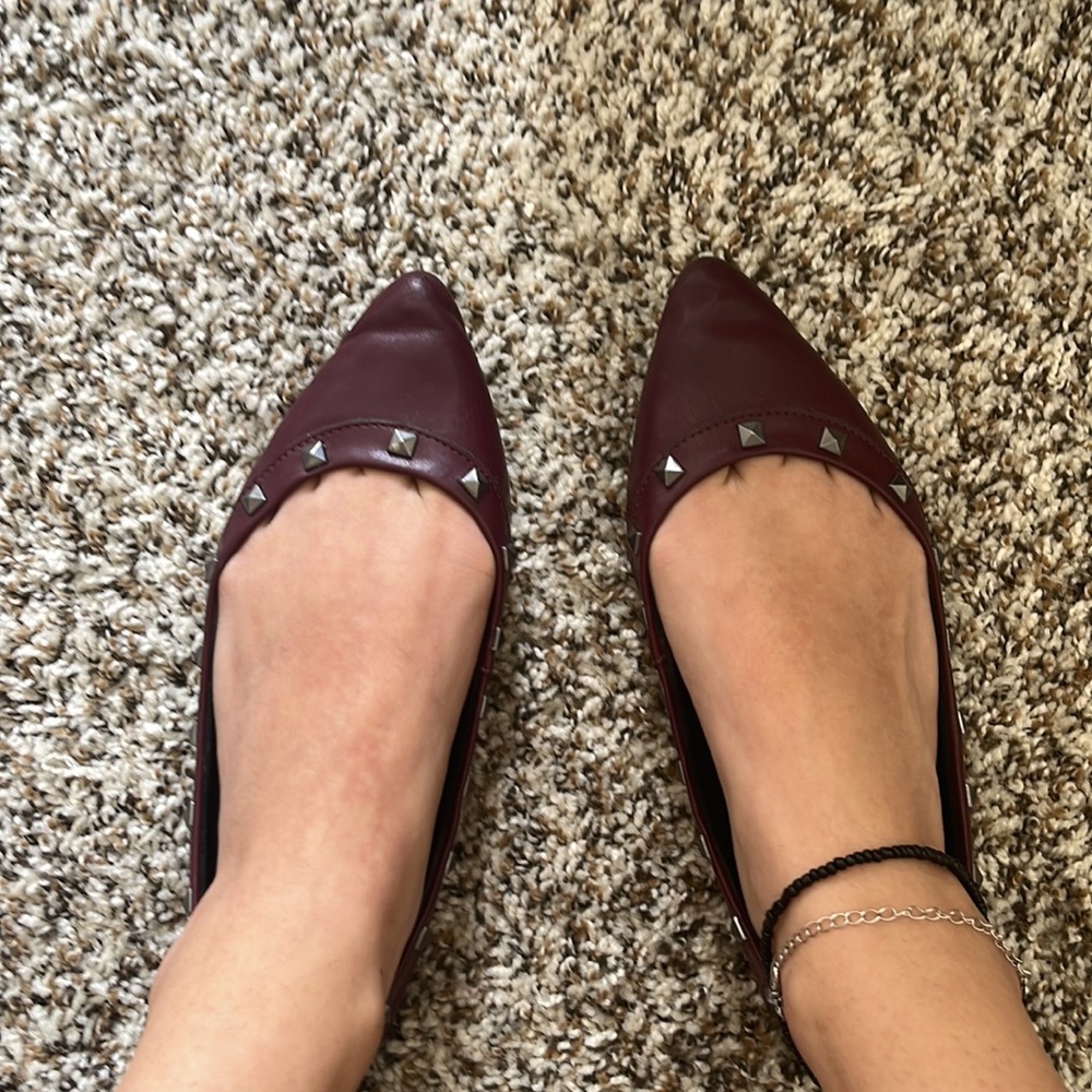 Dark purple / red studded leather pointed ballet flats